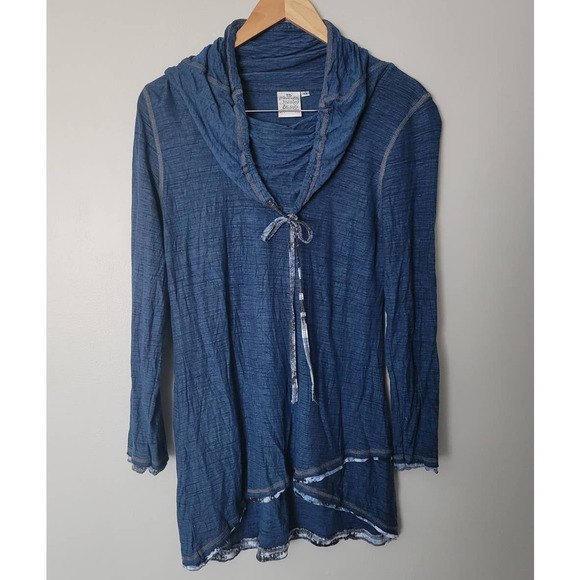 Parsley & Sage Womens Blue Cowl Neck Asymmetrical Tunic Top M - Picture 1 of 7
